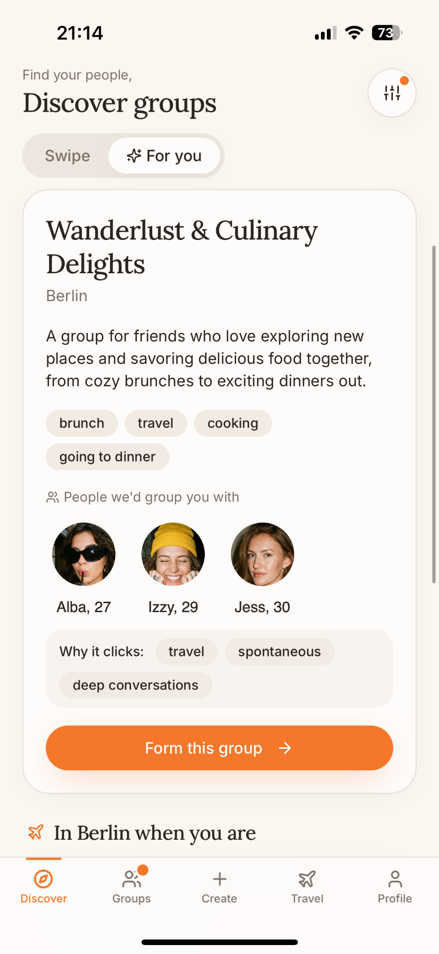 AI-matched For You group suggestion